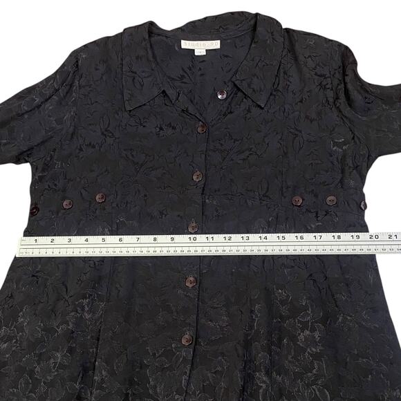 Vtg Studio 90 Black Brocade Jacquard Asymmetric Lagenlook Goth Blouse SZ S - Picture 10 of 12